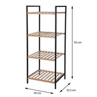 Regał łazienkowy 4 półki 95 cm Regał na akcesoria łazienkowe z 4 półkami z bambusa na metalowym stelażu w stylu loft o wymiarach: 95x39x32,5 cm