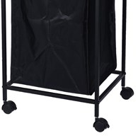 Regał łazienkowy z koszem na pranie Mobilny wózek łazienkowy z dwiema półkami oraz koszem na brudną bieliznę wykonany z metalu i bambusa o wymiarach: 89x38x32 cm