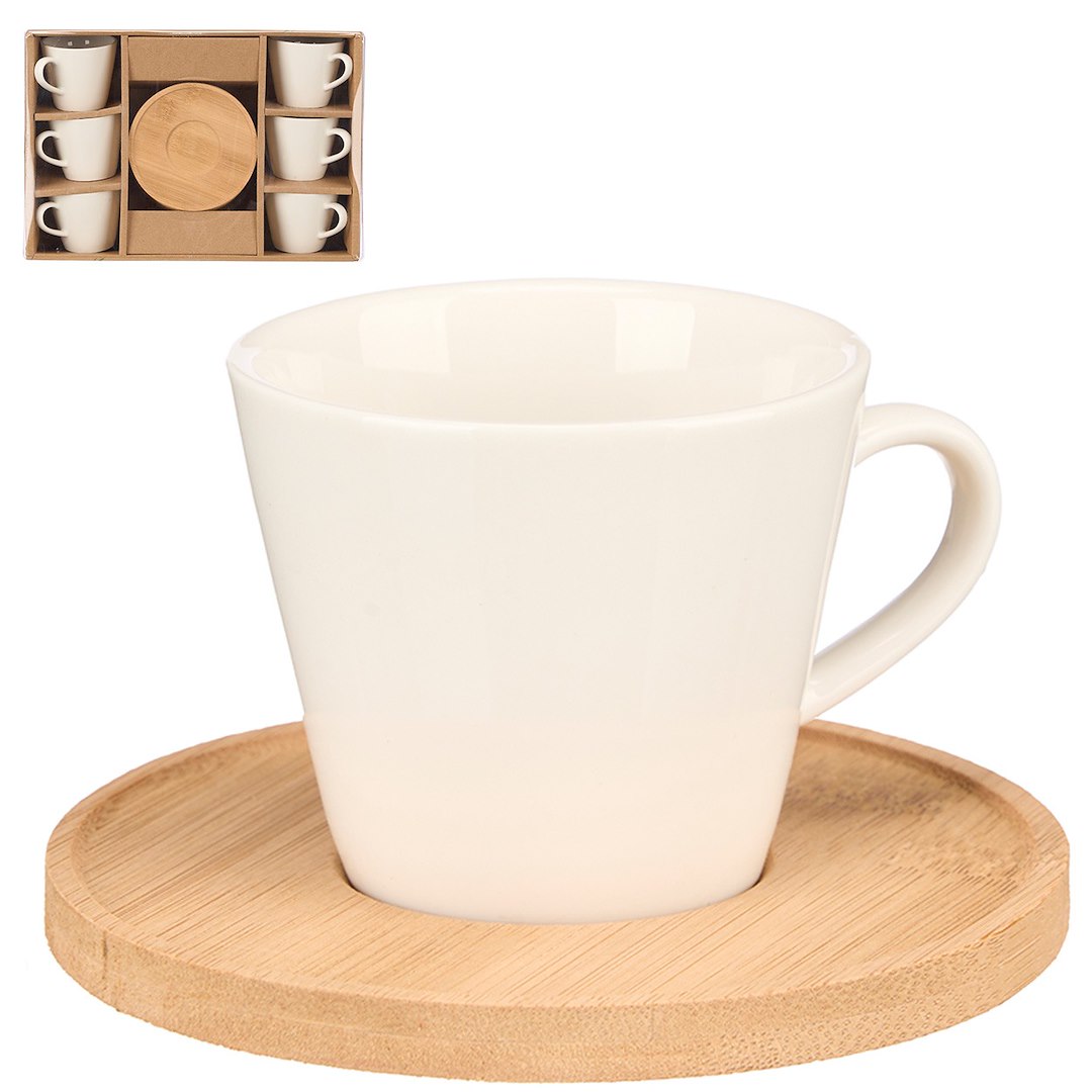 Zestaw 6 kubków z bambusową podstawką gładkie