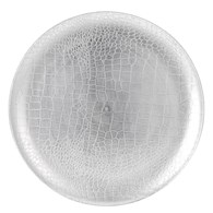 Dekoracyjny talerz srebrny 33 cm Okrągły, elegancki talerz, dekoracyjna patera w kolorze srebrnym na przekąski, stroik, świece o średnicy 33 cm
