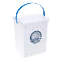 Pojemnik na proszek do prania 5L Pojemnik łazienkowy w kształcie pralki do przechowywania proszku i kapsułek do prania, zamykany, z rączką do przenoszenia o pojemności 5L, wymiary: 23,5x18,5x19,5 cm