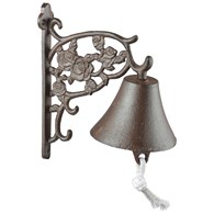 Żeliwny dzwonek do drzwi Róża Ozdobny dzwonek do drzwi z motywem kwiatów róży, wykonany z żeliwa o wymiarach: 19x17,2 cm