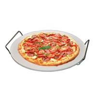 Kamień do pieczenia pizzy z uchwytami Nowoczesny okrągły kamień do pieczenia pizzy, chleba z metalowymi uchwytami do przenoszenia o średnicy 33 cm