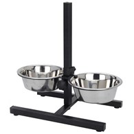 Miska dla psa na stojaku 2 x 1,8 L Zestaw misek ze stali nierdzewnej, dla psa lub kota, na wodę i karmę, na regulowanym stojaku o wysokości 44 cm, pojemność miski: 2 x 1,8 L