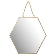 Lustro z uchwytem plaster miodu złote Wykonane ze szkła oraz metalu, stylowe wiszące lusterko z łańcuszkiem w stylu Glamour o wymiarach: 22x25x0,5 cm