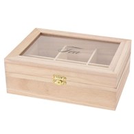 Pojemnik na herbatę - 6 przegródek Wykonany z drewna, stylowa szkatułka na torebki herbaty z haczykiem