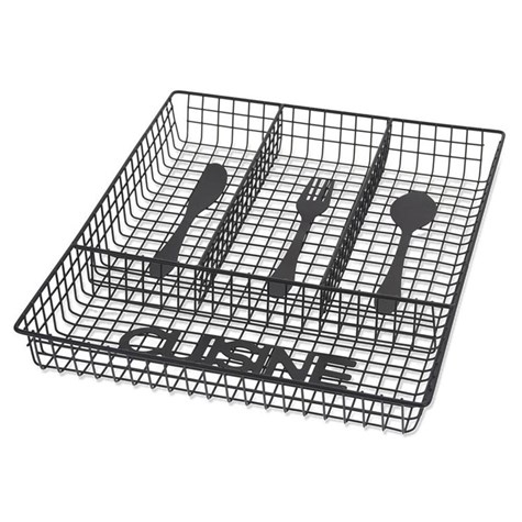 Organizer na sztućce Cuisine czarny Loft Wykonany z metalu, stylowy oraz praktyczny pojemnik na przybory kuchenne 4,5x33x26 cm