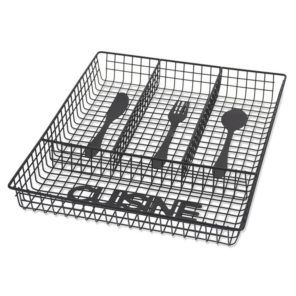 Organizer na sztućce Cuisine czarny Loft Wykonany z metalu, stylowy oraz praktyczny pojemnik na przybory kuchenne 4,5x33x26 cm