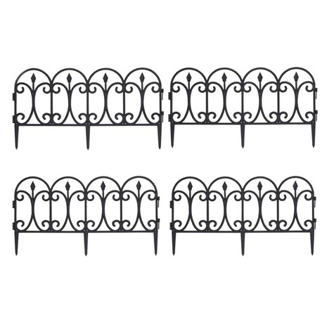 Płotek ogrodowy ażurowy 4 szt 60x30 cm Palisada ogrodowa w kształcie ażurowego płotka wykonana z mocnego tworzywa w kolorze czarnym o długości: 4 x 60 cm, wysokość 30 cm