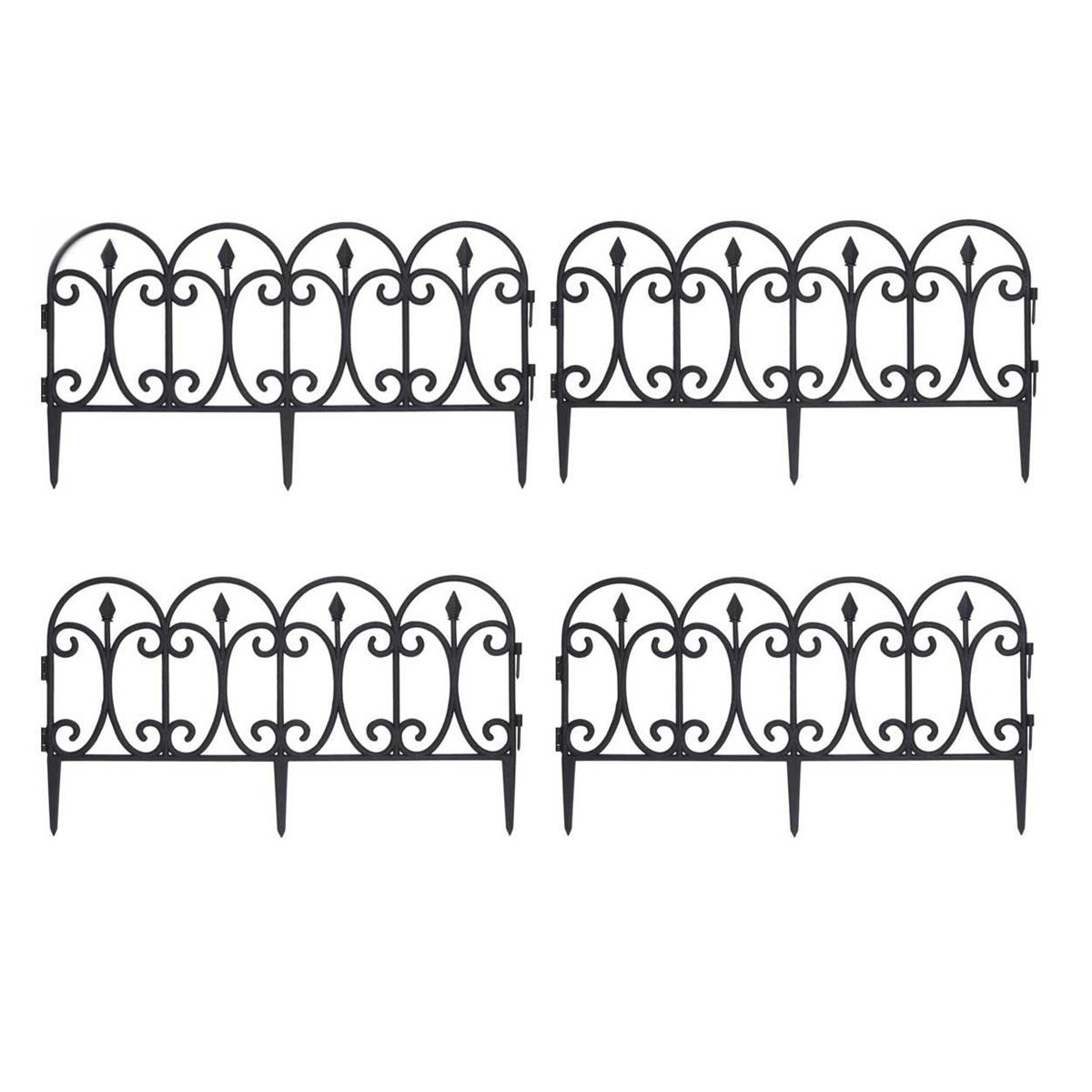 Płotek ogrodowy ażurowy 4 szt 60x30 cm Palisada ogrodowa w kształcie ażurowego płotka wykonana z mocnego tworzywa w kolorze czarnym o długości: 4 x 60 cm, wysokość 30 cm