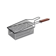Ruszt na grilla do pieczenia potraw 50cm Zamykany koszyk do pieczenia potraw na grillu wykonany z metalu z powłoką nieprzywierającą z drewnianym uchwytem o wymiarach: 50x14x8 cm
