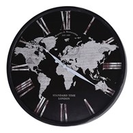 Duży zegar ścienny Mapa świata 57 cm Elegancki zegar ścienny z zarysem kontynentów, wykonany z metalu i szkła w nowoczesnym designie