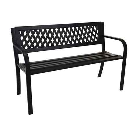 Ławka ogrodowa metalowa czarna 119 cm Ławka wykonana z metalu w kolorze czarnym na taras, balkon, do ogrodu o wymiarach: 119x50xh75 cm