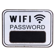 Tablica ścienna biała Wifi Password Dekoracja ścienna w formie tablicy informacyjnej na hasło Wifi w kolorze białym, wykonanej z mdf, o wymiarach: 29x39cm, w zestawie kreda