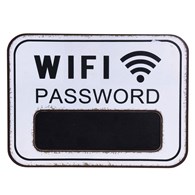 Tablica ścienna biała Wifi PasswordDekoracja ścienna w formie tablicy informacyjnej na hasło Wifi w kolorze białym, wykonanej z mdf, o wymiarach: 29x39cm, w zestawie kreda