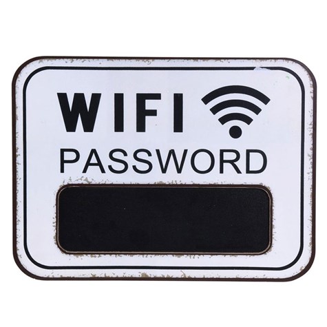 Tablica ścienna biała Wifi PasswordDekoracja ścienna w formie tablicy informacyjnej na hasło Wifi w kolorze białym, wykonanej z mdf, o wymiarach: 29x39cm, w zestawie kreda