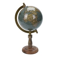 Dekoracyjny globus świata turkus 28 cm Dekoracyjny globus w stylu Retro z metalową podpórką, na podstawie wykonanej z drewna mango, kula o średnicy 5 cali