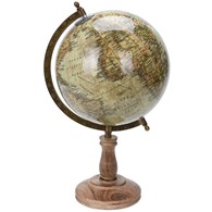 Dekoracyjny globus świata beżowy 38 cm Dekoracyjny globus w stylu Retro z metalową podpórką, na podstawie wykonanej z drewna mango o średnicy 8 cali