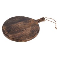 Deska okrągła drewno mango 40 cm Okrągła deska do krojenia i serwowania, wykonana z ciemno wypalanego drewna mango o wymiarach: 40x30x2 xm