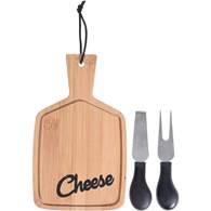 Deska do serwowania serów + noże Zestaw do serwowania serów i wędlin składający się z deski bambusowej oraz noży ze stali nierdzewnej o wymiarach: 12x20 cm