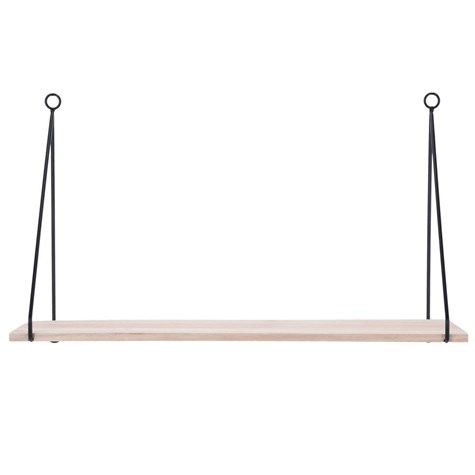 Półka drewniana ścienna minimalistyczna Wisząca półka z drewna na metalowych wspornikach, na kwiaty i dekoracje, do aranżacji w stylu Loft o wymiarach: 50x15 cm