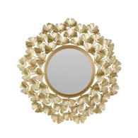 Lustro ścienne złote liście 52 cm Dekoracyjne lustro wiszące okrągłe wykonane z metalu w kolorze złotym o średnicy 52 cm