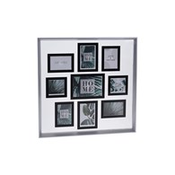 Nowoczena ramka ścienna 9 zdjęć Multiramka ścienna na 8 fotografii, wykonana ze szkła oraz mdf, w eleganckim szaro-srebrnym kolorze o wymiarach: 57x57 cm