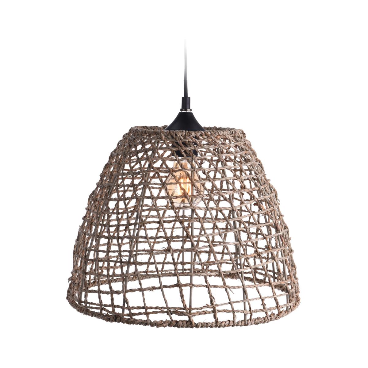 Lampa sufitowa pleciona Boho 35x29 cm Druciany klosz opleciony naturalnym materiałem z trawy morskiej, długość przewodu 90 cm, minimalistyczny i elegancki design