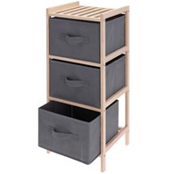 Regał 3 poziomowy drewniany z szufladami Drewniany regał z trzema szufladami wykonanymi z materiału o wymiarach: 27,5x25,4x65 cm