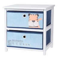 Komoda dla dzieci z szufladami niebieska Szafka, regał do pokoju dziecięcego z dwoma szufladami niebiesko biała o wymiarach: 43x41x33,5