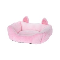 Prostokątne legowisko dla zwierząt - róż Prostokątna, miękka poduszka w formie legowiska dla psa lub kota wykonana z bardzo miłego, pluszowego materiału z ozdobnymi uszami o wymiarach: 56 x 46 x  22 cm