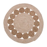 Dywan jutowy okrągły wzór koła 80 cm Mata podłogowa okrągła w ażurowy wzór, naturalny materiał, minimalistyczny i elegancki design
