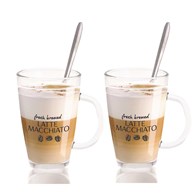 Szklanki do kawy latte + łyżeczki 300 ml Komplet wysokich, eleganckich szklanek do kawy cappuccino, latte macchiato i deserów, z łyżeczkami, o pojemności 300 ml