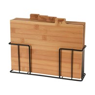Deski do krojenia na stojaku 4 szt Zestaw desek kuchennych do krojenia, wykonanych z bambusa, komplet 4 szt, na metalowym stojaku w stylu Loft