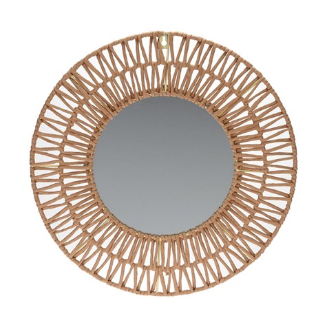 Lustro ścienne z plecionej trawy 45 cm Okrągły kształt i naturalna kolorystyka, średnica 45 cm, styl boho