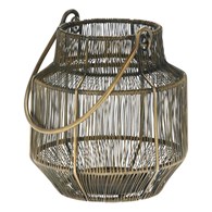 Lampion druciany złoty z rączką 18 cm Metalowa latarnia wyposażona w rączkę do przenoszenia lub zawieszenia, do wnętrz, na taras czy balkon, w kolorze antycznego złota o wymiarach: 18x16 cm