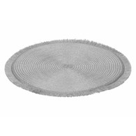 Podkładka na stół okrągła srebrna 35 cm Pleciona mata na stół ozdobiona frędzlami, wykonana z trwałego materiału, podkładka o średnicy 35 cm