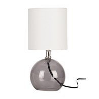 Lampa stojąca biała ze szklaną podstawą Elegancka lampa stołowa z abażurem w białym kolorze wraz ze szklaną, okrągłą podstawą, wysokość: 24 cm