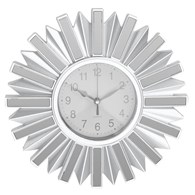 Zegar ścienny słońce srebrny wzór 1 Nowoczesny zegar ścienny ze srebrną ramą o średnicy 24,5 cm, idealny do salonu, sypialni lub biura
