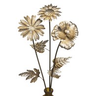 Ozdobne metalowe kwiaty komplet 3 szt Stylowa dekoracja do domu i ogrodu, komplet 3 kwiatów do umieszczenia w wazonie lub do wbicia w ziemię lub donicę, wykonanych z metalu o wysokości 74 cm