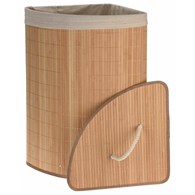 Kosz na pranie narożny bambusowy brąz Pojemnik łazienkowy z pokrywą i uchwytami, składany, narożny, wykonany z bambusa na bieliznę i ubrania, z wkładem bawełnianym o wymiarach: 60x35x35 cm