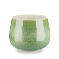 Doniczka ceramiczna zielona 9x11 cm Okrągła doniczka ozdobiona delikatnym wzorem, zielona donica wykonana z ceramiki, doskonały dodatek do wnętrz jak i na taras
