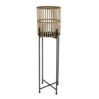 Lampion bambusowy na stojaku 92 cm Latarnia z bambusa ze szklanym kloszem na świecę w zestawie, wytrzymały, metalowy stojak, elegancki i stylowy dodatek do wnętrz, na taras