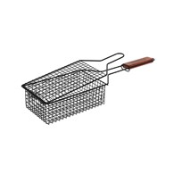 Ruszt na grilla do pieczenia potraw Zamykany koszyk do pieczenia potraw na grillu wykonany z metalu z powłoką nieprzywierającą z drewnianym uchwytem o wymiarach: 50x14x8 cm