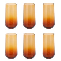 Komplet szklanek 470 ml 6 szt amber Zestaw wysokich, eleganckich szklanek wykonanych z odpornego szkła, sprawdzi się do serwowania zimnych napojów i drinków, w pięknym bursztynowym kolorze, pojemność 470 ml, wysokość 15 cm