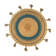 Dywan pleciony okrągły z chwostami 90 cm Okrągły dekoracyjny dywan wykonany z juty i bawełny, ozdobiony frędzlami, idealny dodatek do salonu, sypialni lub przedpokoju, średnica 90 cm