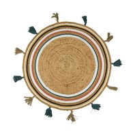 Dywan okrągły pleciony z chwostami 90 cm Dekoracyjny dywan jutowy ozdobiony frędzlami, doskonały dodatek do salonu, sypialni lub przedpokoju, średnica 90 cm