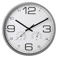 Srebrny zegar ścienny z termometrem 30,5 cm