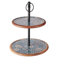 Dwupoziomowa patera z mango z niebieskim nadrukiem 43 cm - wzór 1