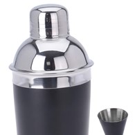 Zestaw barmański do drinków czarny 5 el. Zestaw barmański w stylu loft, wykonany ze stali nierdzewnej w kolorze czarno-srebrnym zawierający: shaker, szczypce, sitko, miarka, łyżeczka
